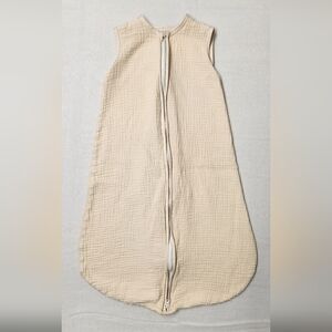 Breathable Muslin Baby Sleep Sack 2-Way Zipper Wearable Cream Blanket Sz S(0-6m)